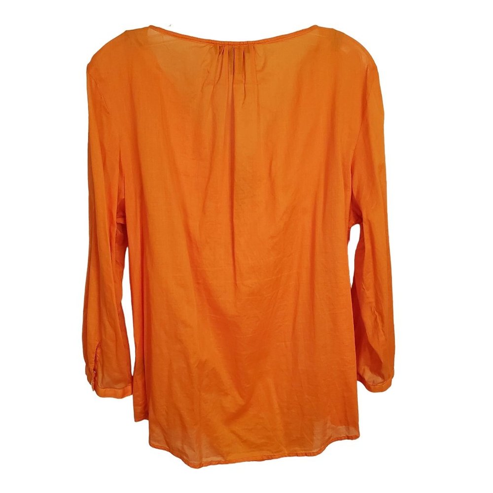 LRL Ralph Lauren Size XL Pullover Cotton V-neck Ruffle Bead Tie Puff Sleeve - Picture 3 of 8
